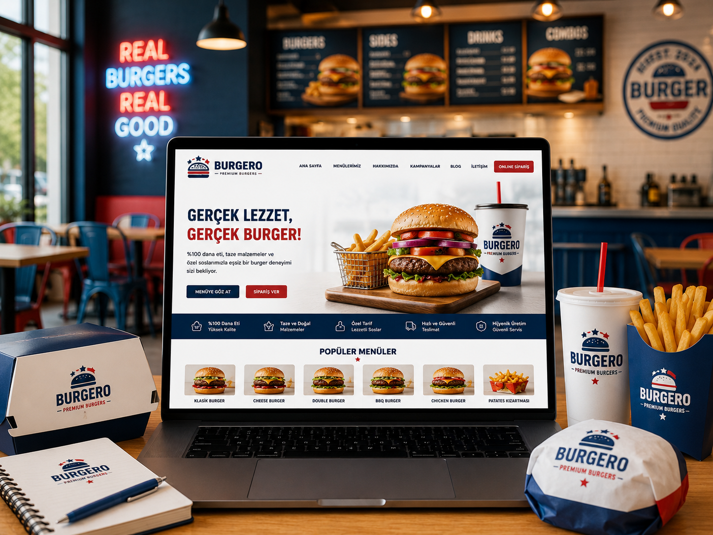 Burger Sitesi hazır web tasarım paketi