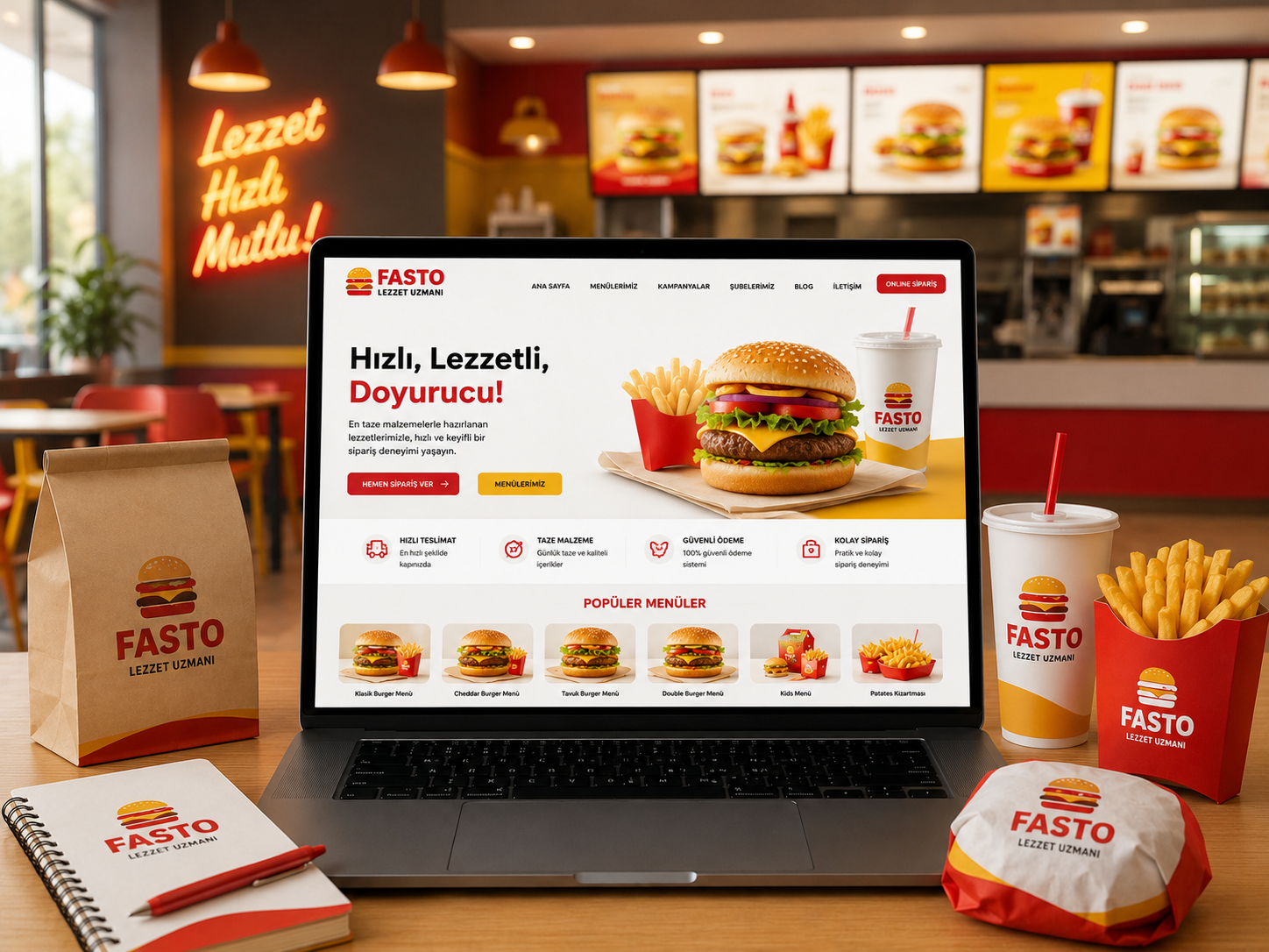 Fast Food Sitesi hazır web tasarım paketi